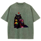 Christmas Lights Cat Washed T-Shirt