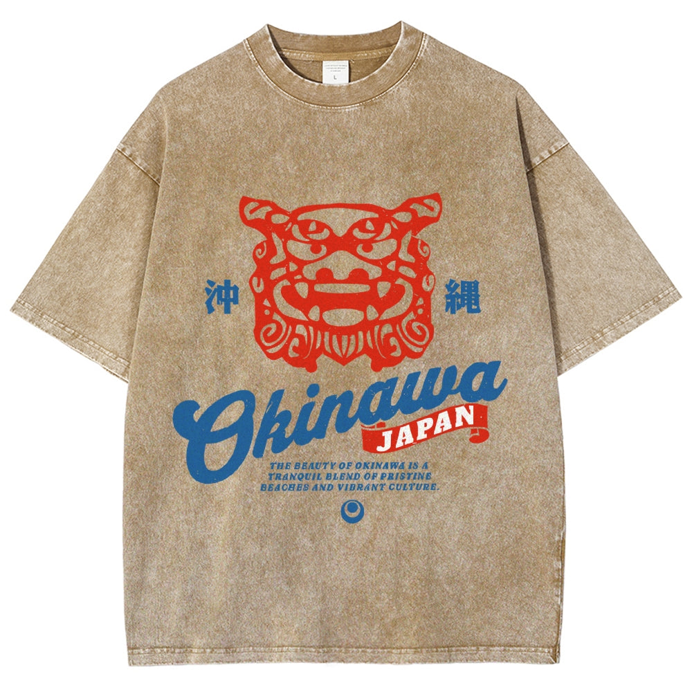 Okinawa Shisa Vintage Wash Japanese Design T-Shirt
