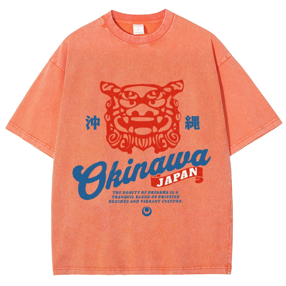 Okinawa Shisa Vintage Wash Japanese Design T-Shirt