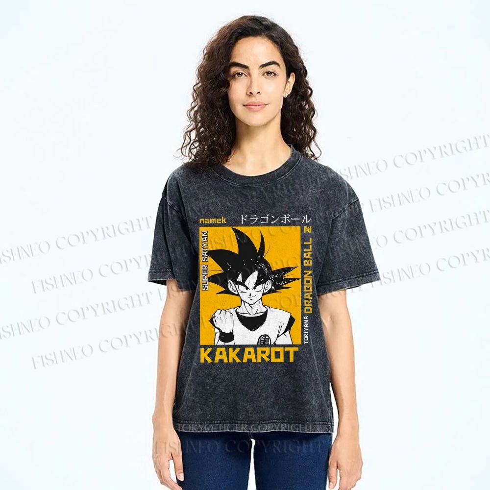 Unisex Goku Printed Washed Tee