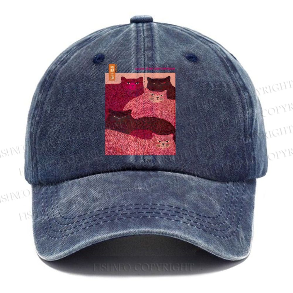 Unisex Vintage Casual Pink Bears Yayoi Kusama Washed Cap