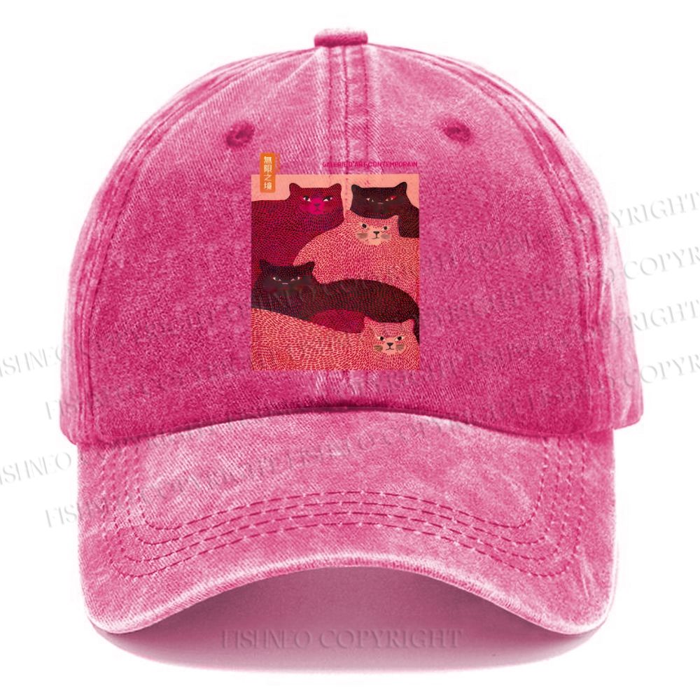 Unisex Vintage Casual Pink Bears Yayoi Kusama Washed Cap