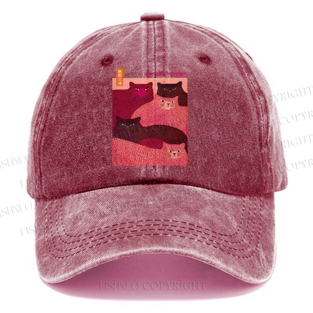 Unisex Vintage Casual Pink Bears Yayoi Kusama Washed Cap