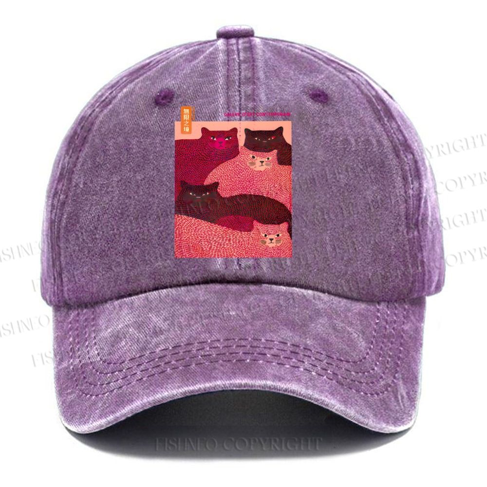 Unisex Vintage Casual Pink Bears Yayoi Kusama Washed Cap