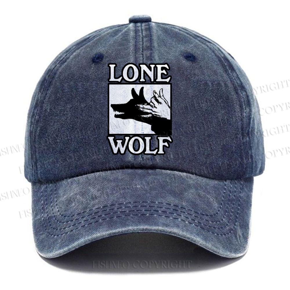 Unisex Vintage Casual Shadow Wolf Alone Washed Cap