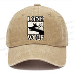 Unisex Vintage Casual Shadow Wolf Alone Washed Cap