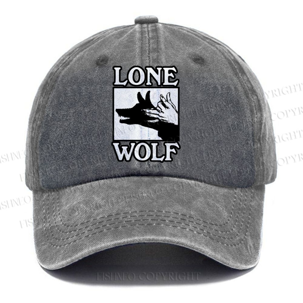 Unisex Vintage Casual Shadow Wolf Alone Washed Cap