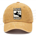 Unisex Vintage Casual Shadow Wolf Alone Washed Cap