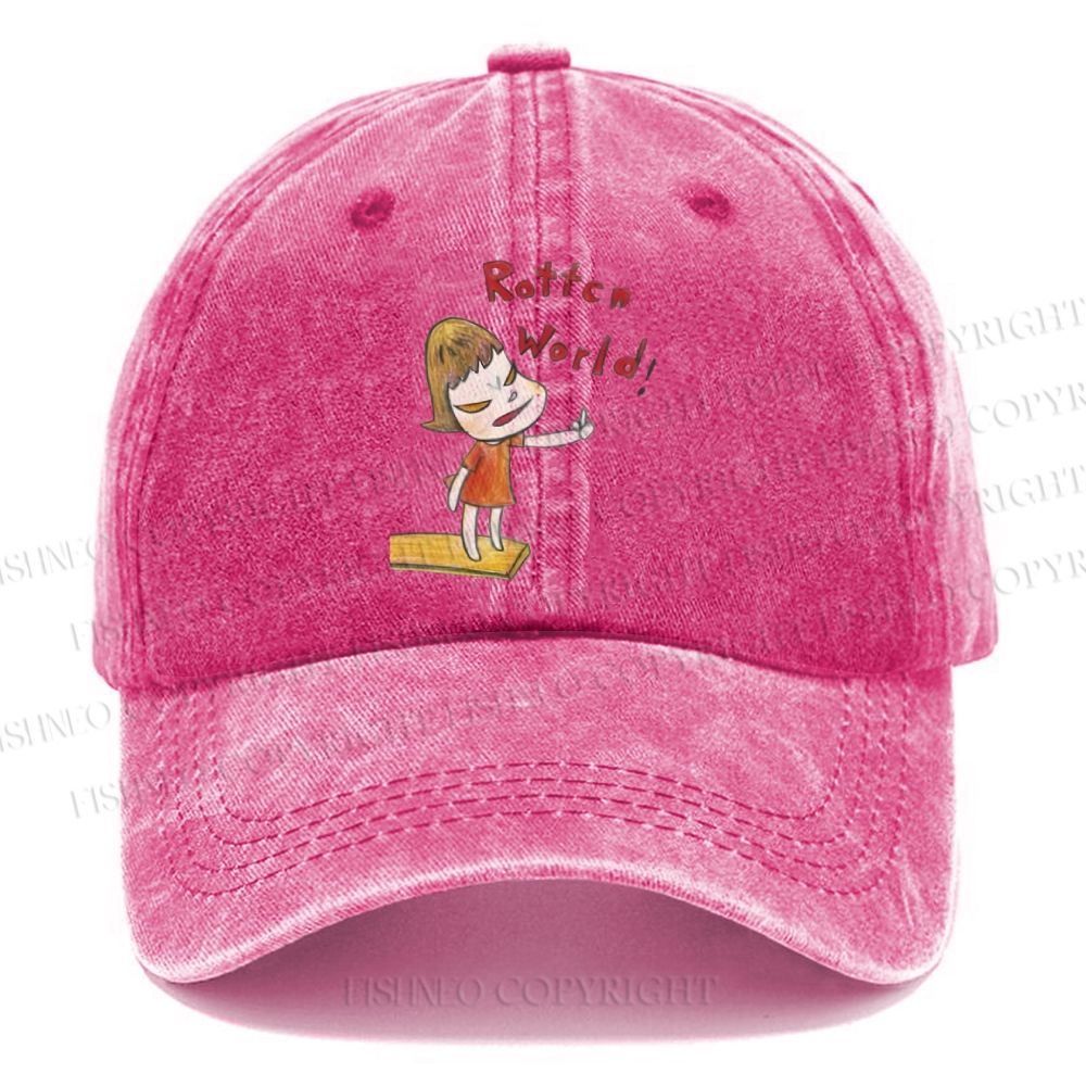 Unisex Vintage Casual Japanese Art Yoshitomo Nara Rottcn World Washed Cap