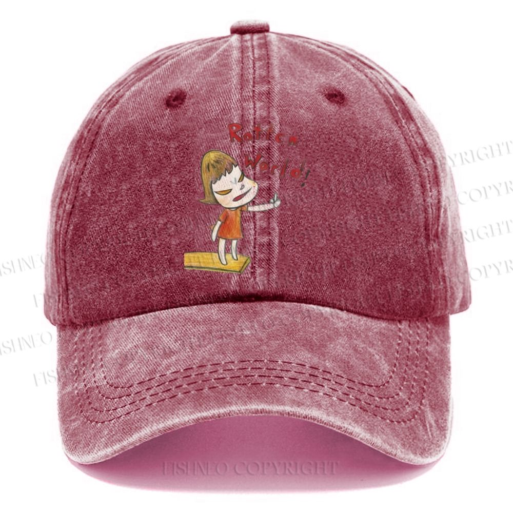 Unisex Vintage Casual Japanese Art Yoshitomo Nara Rottcn World Washed Cap