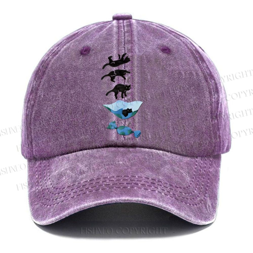 Unisex Vintage Casual Cat Landing Washed Cap