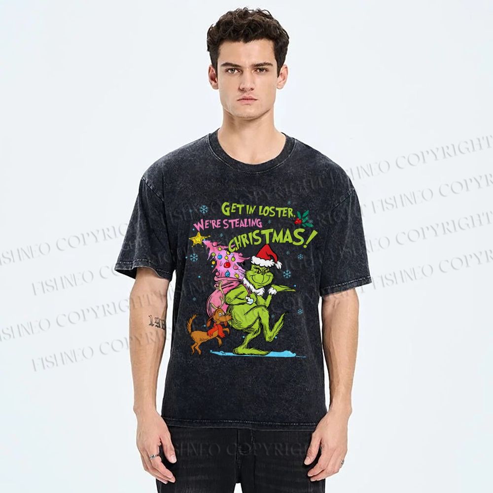 Unisex Christmas Grinch Printed Washed Tee