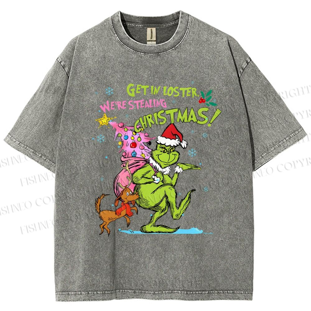 Unisex Christmas Grinch Printed Washed Tee