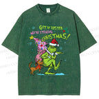 Unisex Christmas Grinch Printed Washed Tee