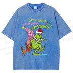 Unisex Christmas Grinch Printed Washed Tee