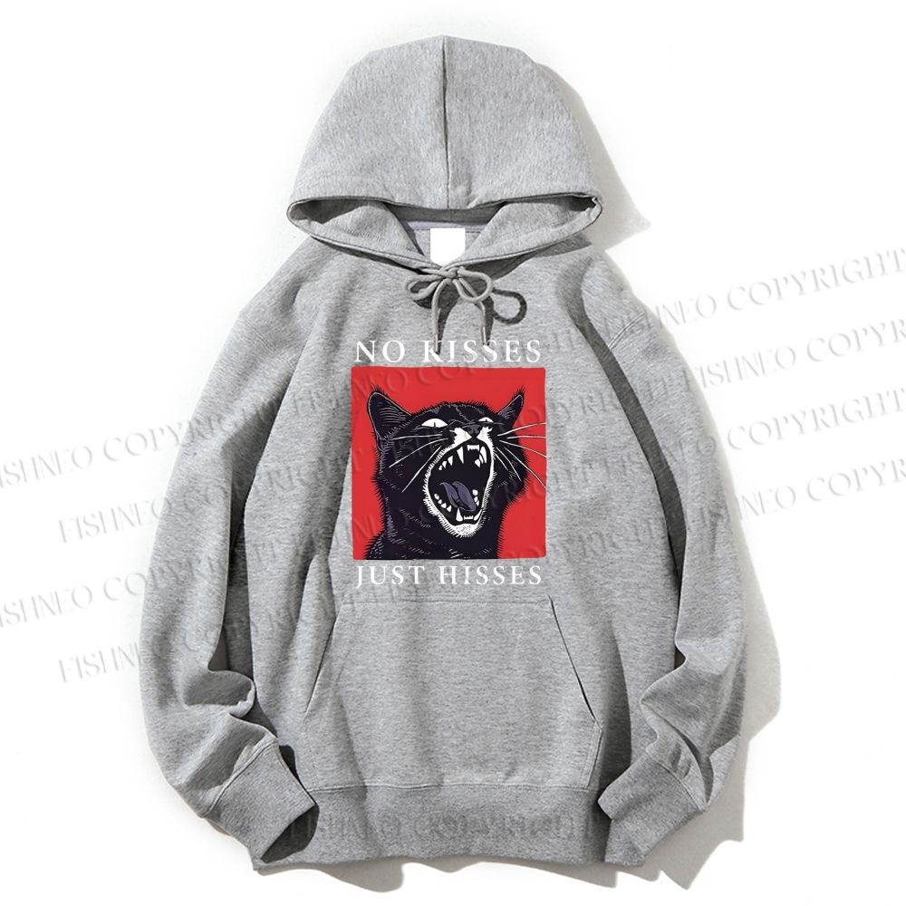 Unisex Casual Cotton Screaming Cat No Kisses just Hisses Printed Hoodie