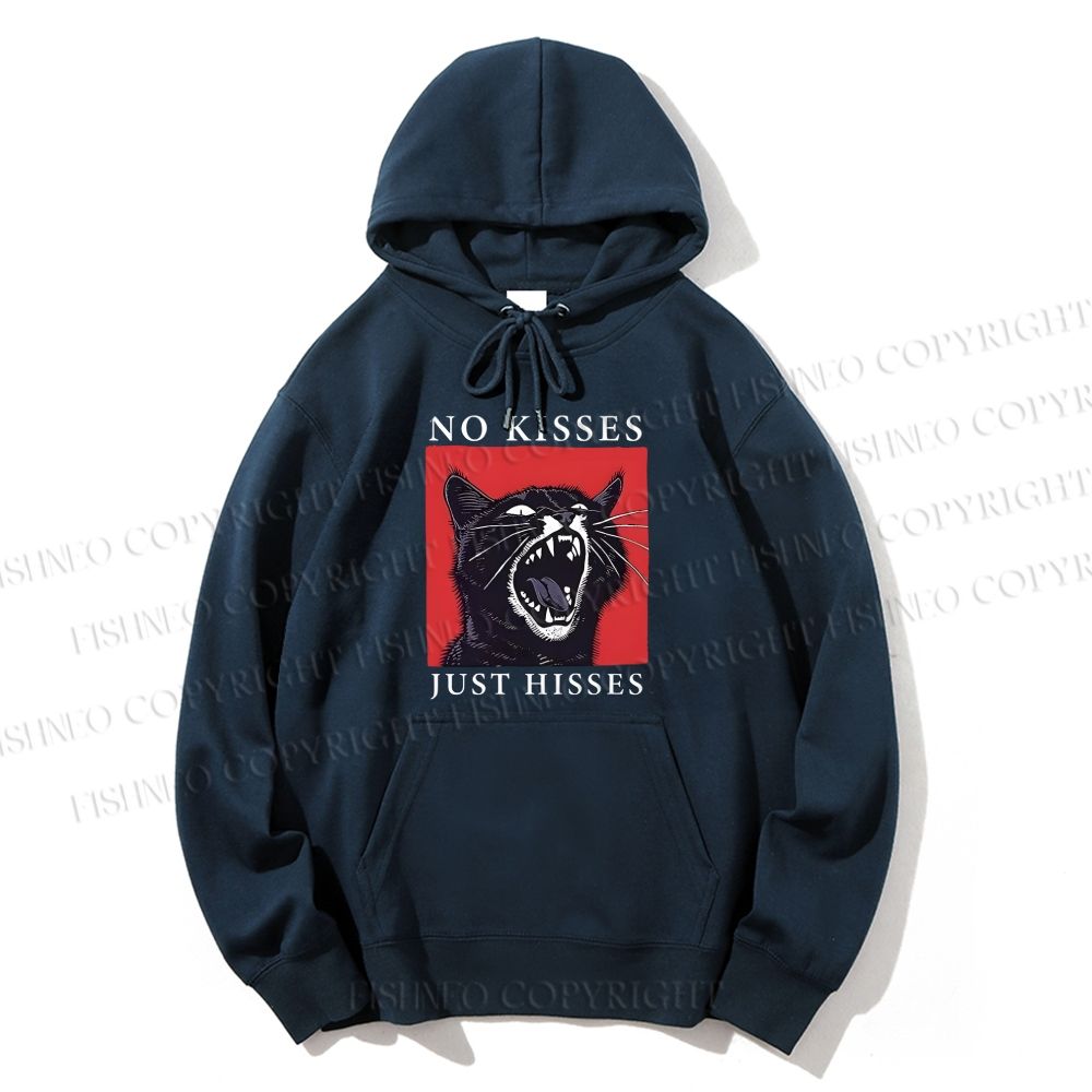 Unisex Casual Cotton Screaming Cat No Kisses just Hisses Printed Hoodie