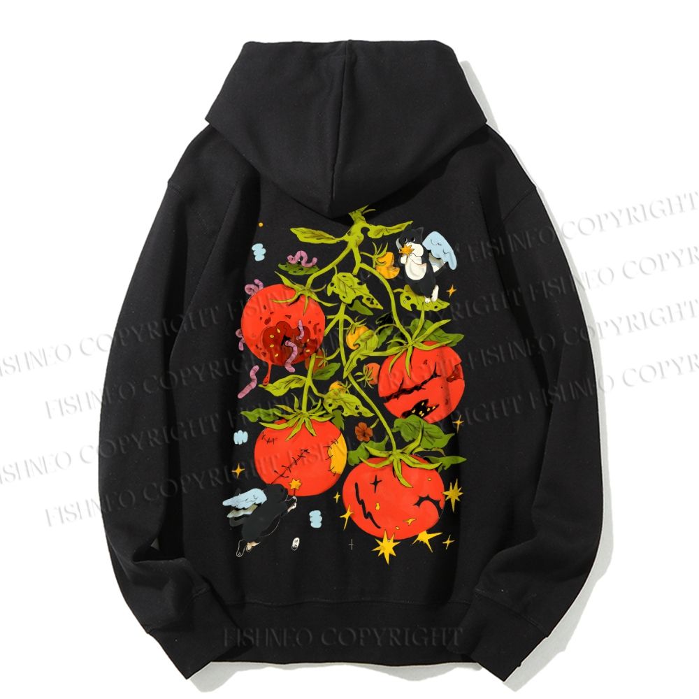 Unisex Casual Cotton Angle Cats Healing Tomatoes Printed Hoodie