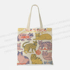 Cartoon Art Cat Printed Tote Bag