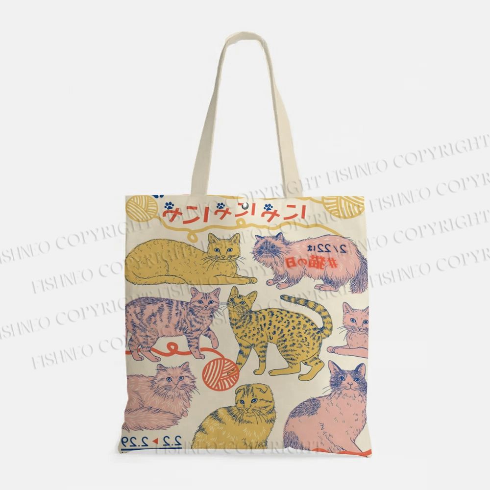 Cartoon Art Cat Printed Tote Bag
