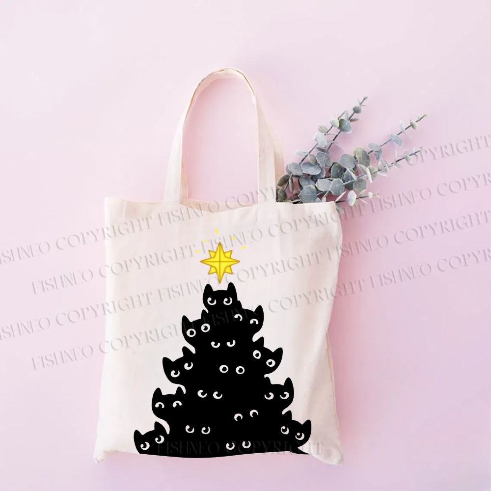 Black Cat Christmas Tree Tote Bag