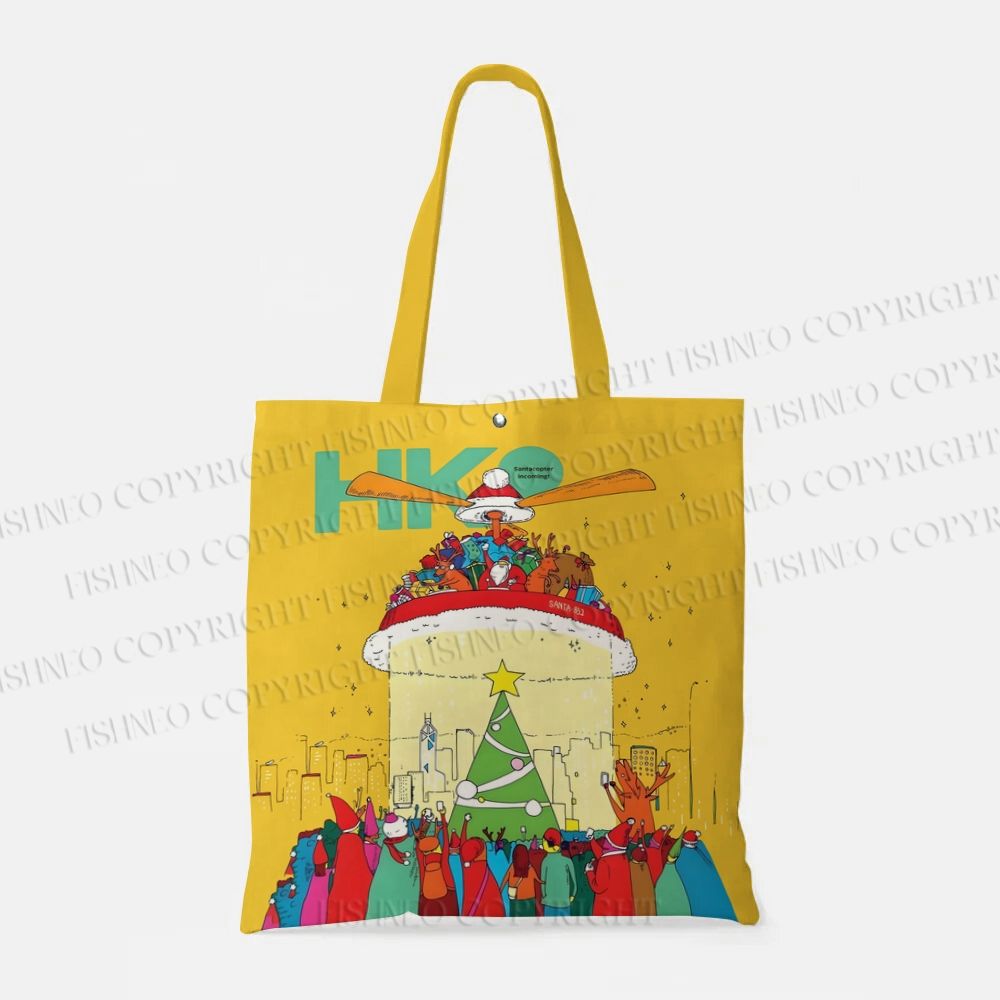 Santacopter Christmas Printed Tote Bag