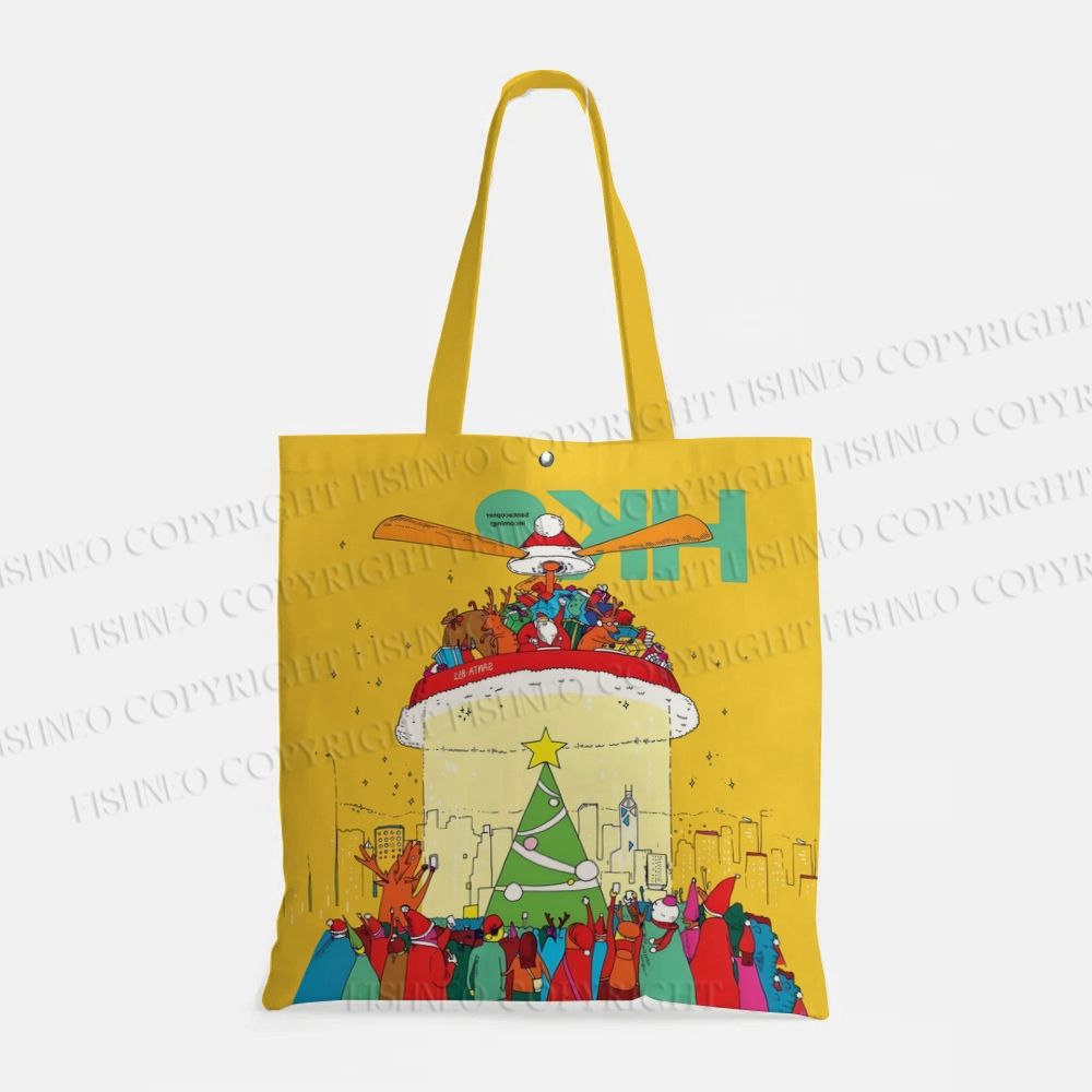 Santacopter Christmas Printed Tote Bag