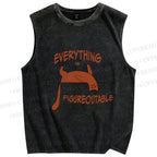 Unisex Everything is Figureoutable Cat Printed Washed Tank Top
