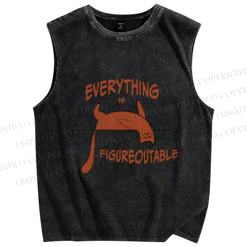 Unisex Everything is Figureoutable Cat Printed Washed Tank Top