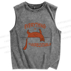 Unisex Everything is Figureoutable Cat Printed Washed Tank Top
