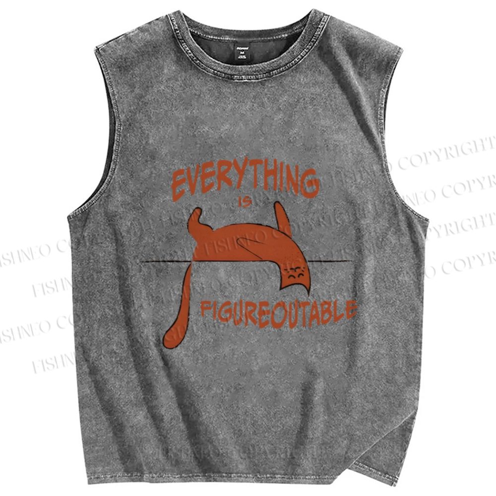 Unisex Everything is Figureoutable Cat Printed Washed Tank Top