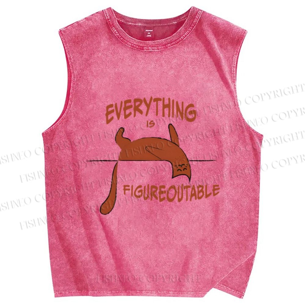 Unisex Everything is Figureoutable Cat Printed Washed Tank Top
