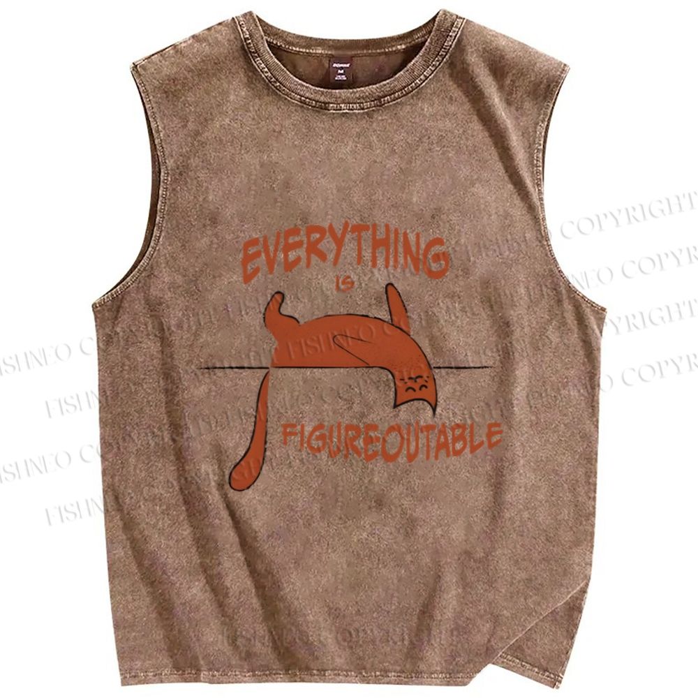 Unisex Everything is Figureoutable Cat Printed Washed Tank Top