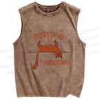 Unisex Everything is Figureoutable Cat Printed Washed Tank Top