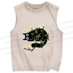 Unisex Black Cat With Lights Printed Washed Tank Top