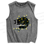 Unisex Black Cat With Lights Printed Washed Tank Top