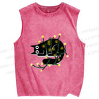 Unisex Black Cat With Lights Printed Washed Tank Top