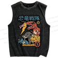 Unisex Dino Sentai Japanese Printed Washed Tank Top