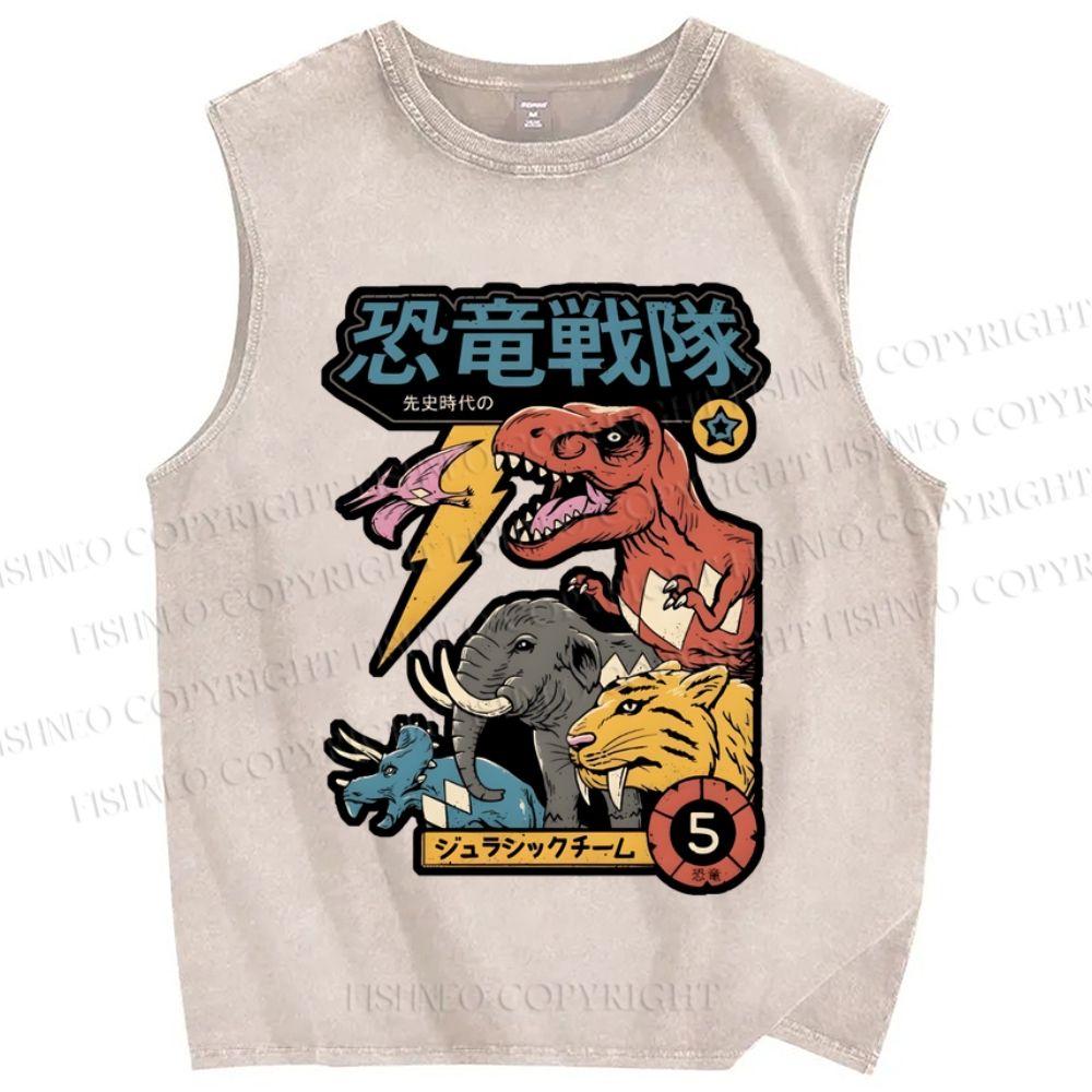 Unisex Dino Sentai Japanese Printed Washed Tank Top