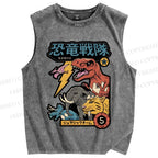 Unisex Dino Sentai Japanese Printed Washed Tank Top