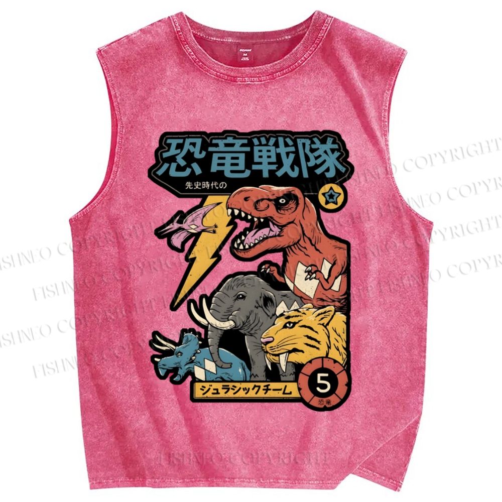 Unisex Dino Sentai Japanese Printed Washed Tank Top