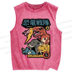 Unisex Dino Sentai Japanese Printed Washed Tank Top