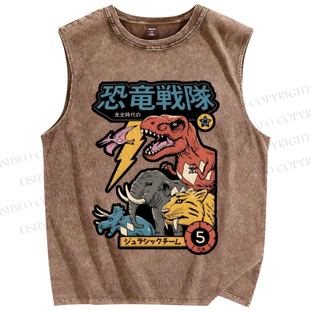 Unisex Dino Sentai Japanese Printed Washed Tank Top
