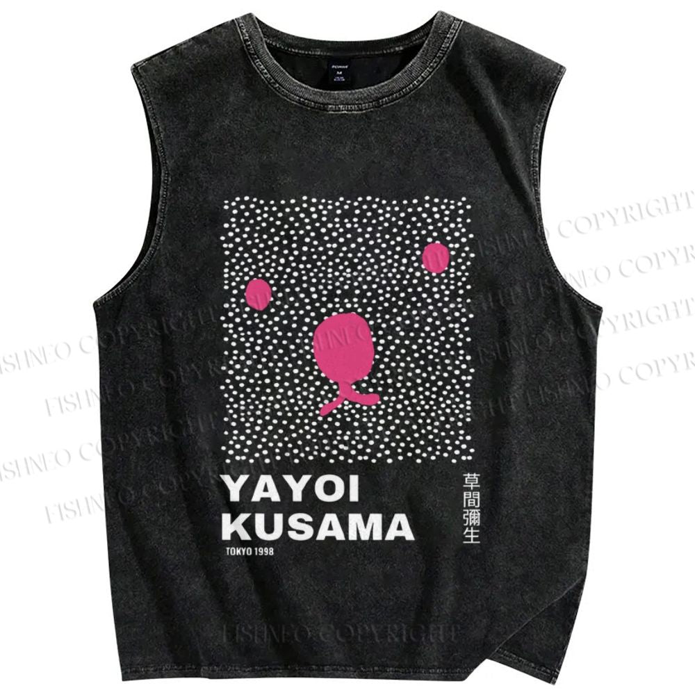 Unisex Yayoi Kusama Bear With Dots Printed Washed Tank Top