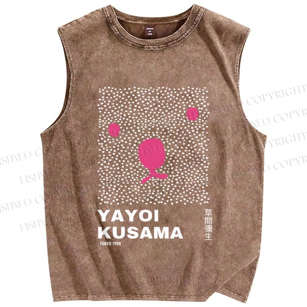 Unisex Yayoi Kusama Bear With Dots Printed Washed Tank Top