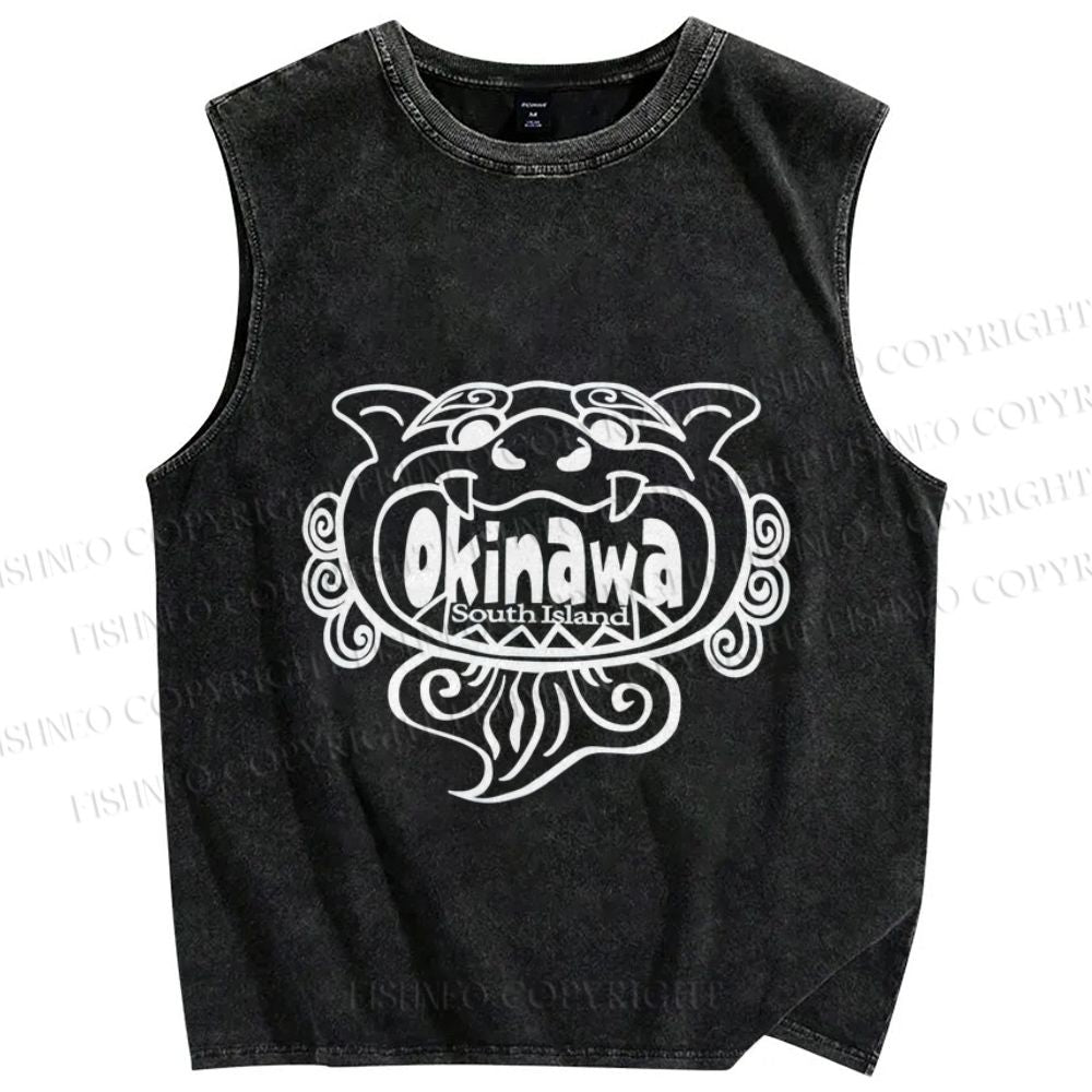 Unisex Okinawa Shisa Tiger Japanese Printed Washed Tank Top