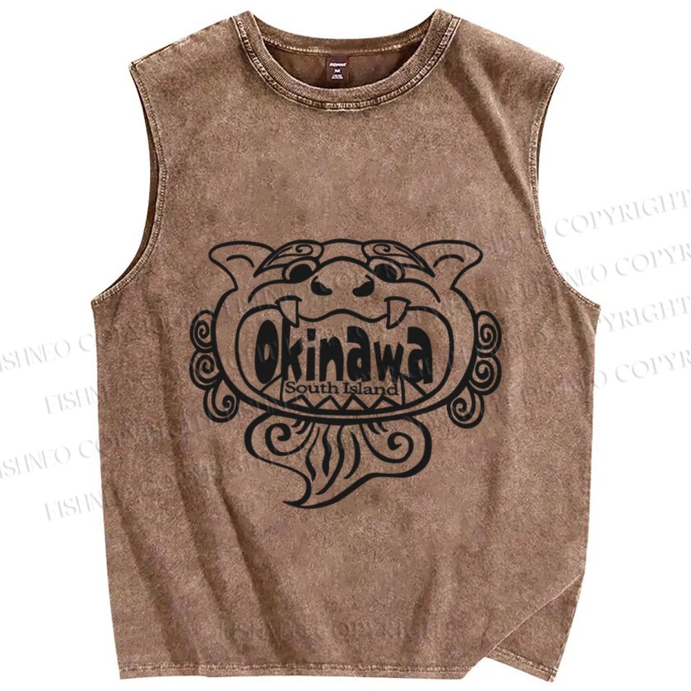 Unisex Okinawa Shisa Tiger Japanese Printed Washed Tank Top
