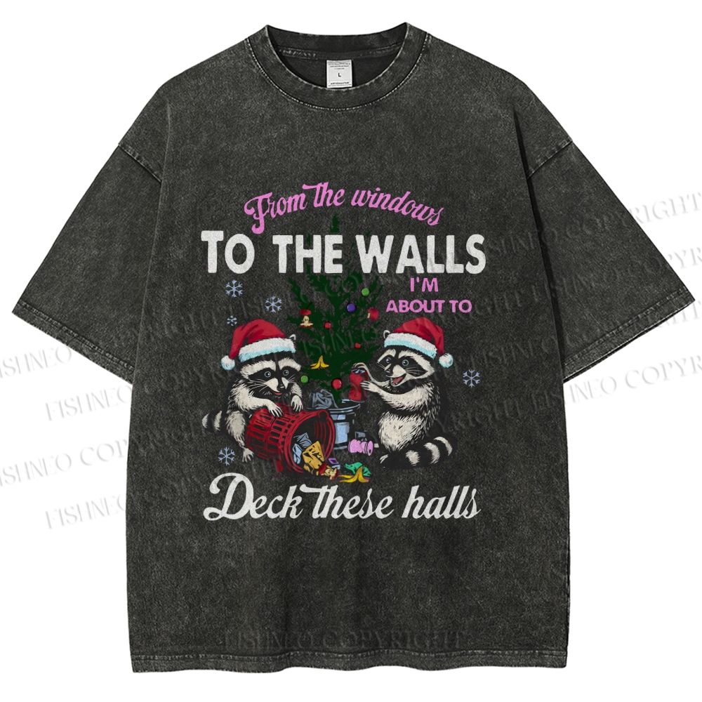 Unisex Raccoons Christmas Printed Washed Tee