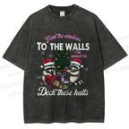 Unisex Raccoons Christmas Printed Washed Tee