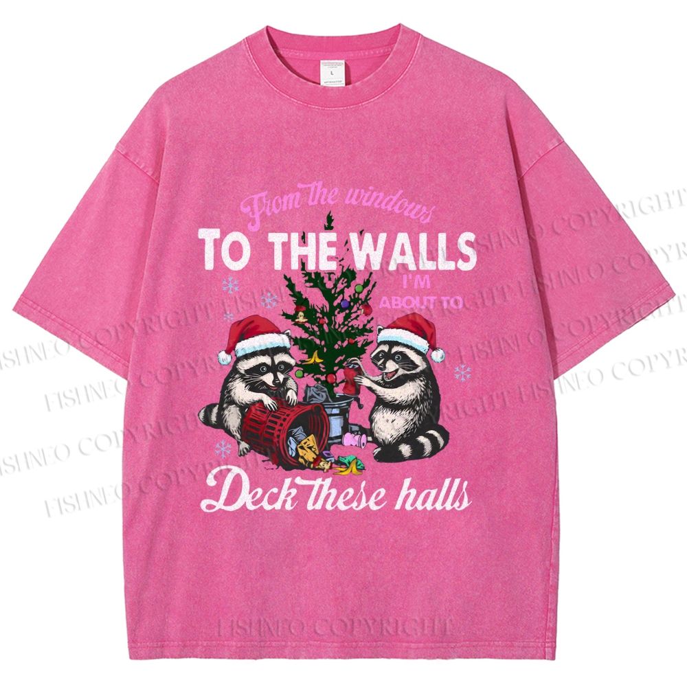 Unisex Raccoons Christmas Printed Washed Tee